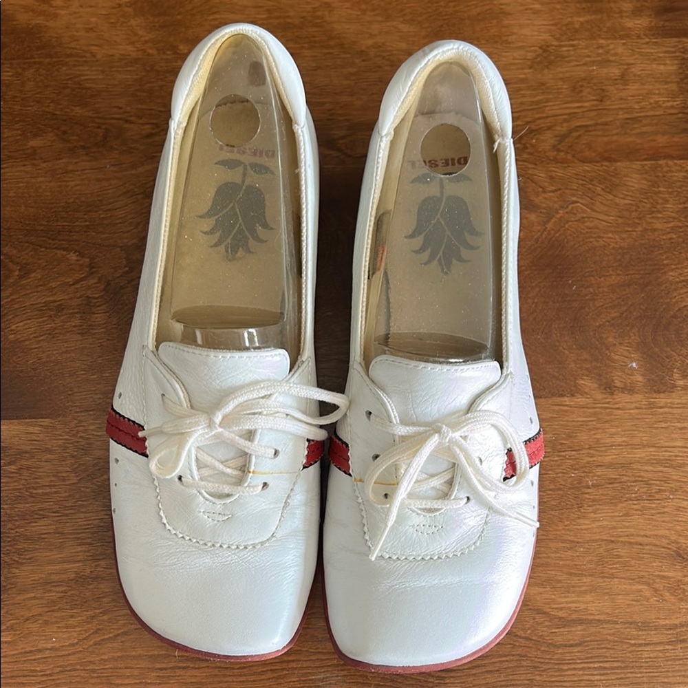 Diesel Red and White Flats with Perforated Design